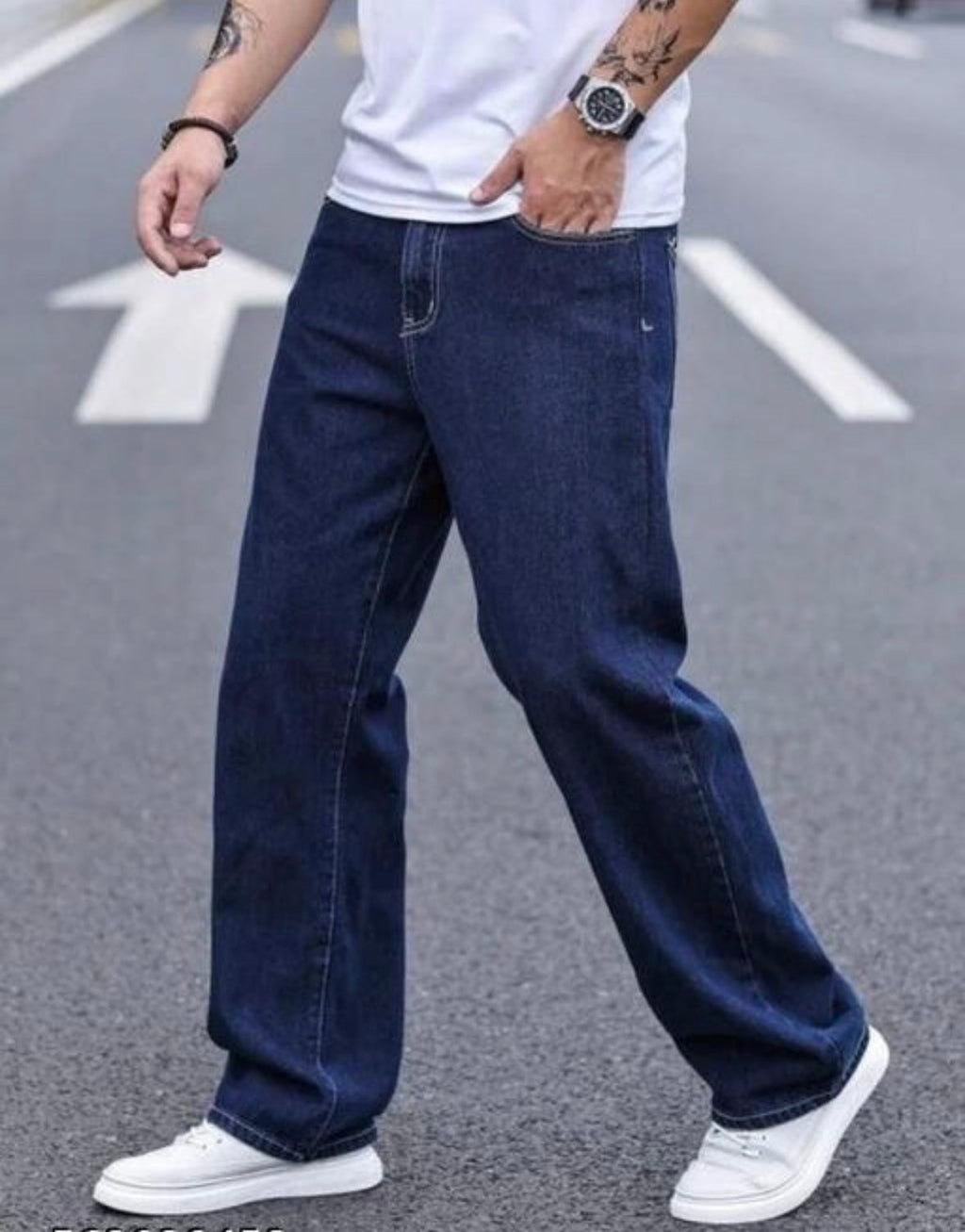Casual Loose Fit Dark Blue Denim Jeans for Men 👖 Baidya shipping